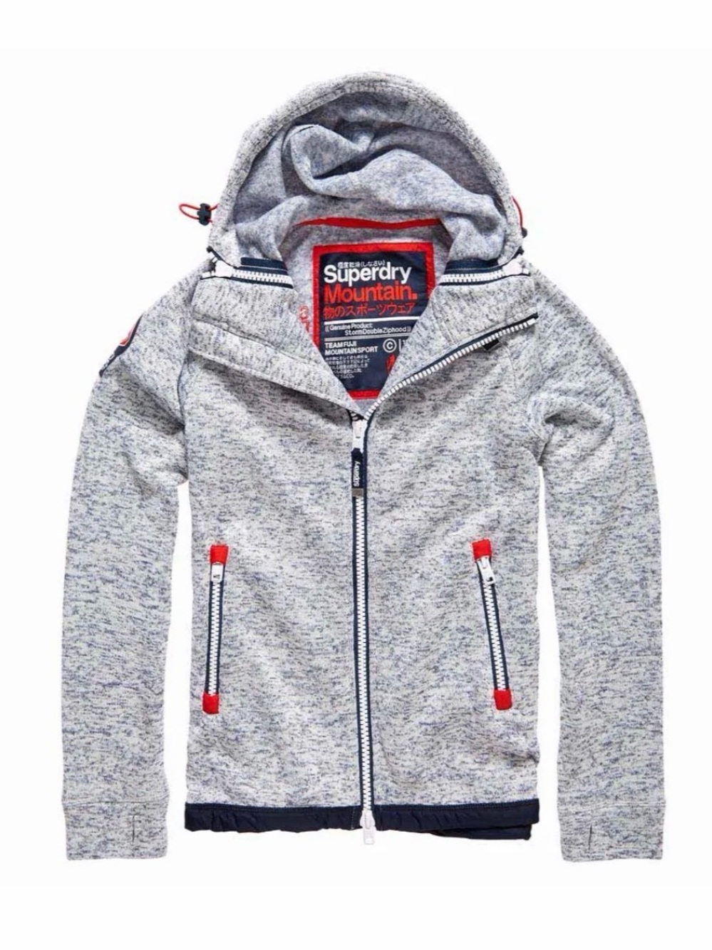 Superdry Storm Double Zip Hoodie Heathered Gray Navy Blue Red Sz. M